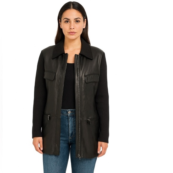 Classiques Entier Jackets & Blazers - Nordstrom Classiques Entier Black Leather & Merino Wool Jacket, Minimalist, S